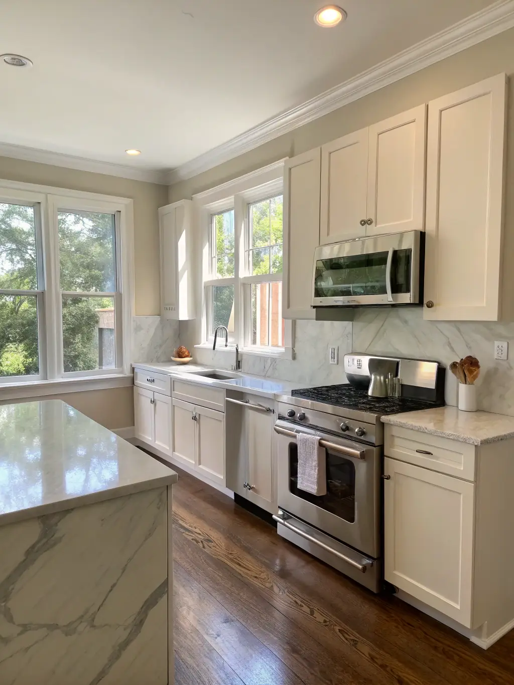 A modern, fully-equipped kitchen with stainless steel appliances in one of the Maison d'Alsace apartments, highlighting the convenience for guests who prefer to cook their own meals.